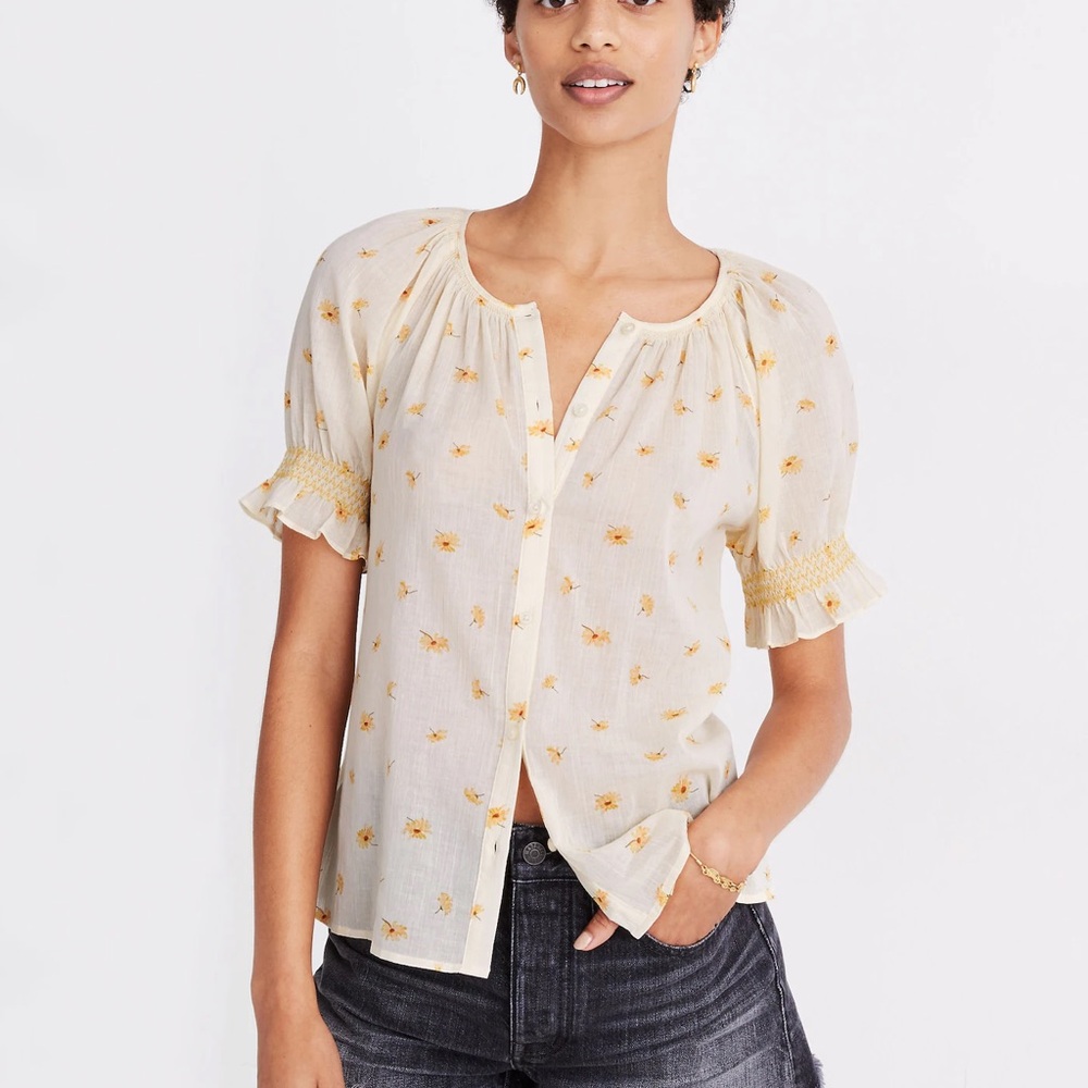 Madewell Cream Puff Sleeve Blouse with Ruffles